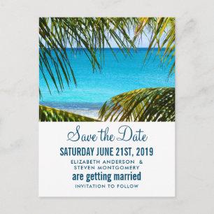 Romantic Turquoise Tropical Beach Save the Date Postcard