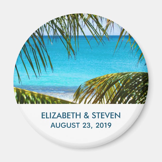 Romantic Turquoise Tropical Beach Wedding Magnet (Front)