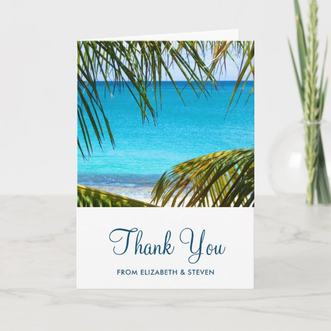 Romantic Turquoise Tropical Beach Wedding Thanks Card (Front)