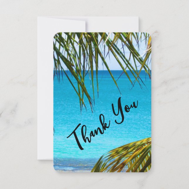 Romantic Turquoise Tropical Beach Wedding Thanks Thank You Card (Front)