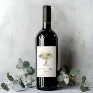 Romantic Tuscan Garden Urn with Flowers Wedding Wine Label