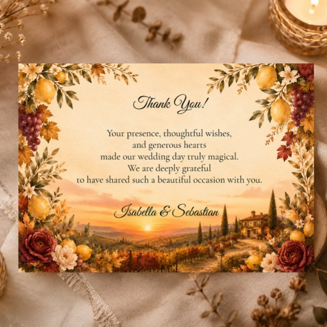 Romantic Tuscan Wedding Thank You Card (Creator Uploaded)