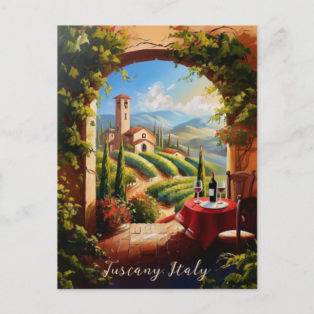 Romantic Tuscany Valley Painting Italy Travel Art Postcard (Front)
