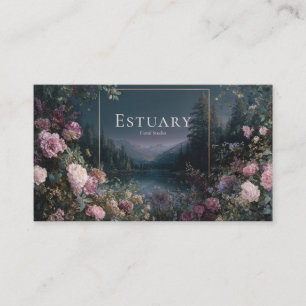 Romantic Twilight Floral and Starry Mountain Lake  Business Card