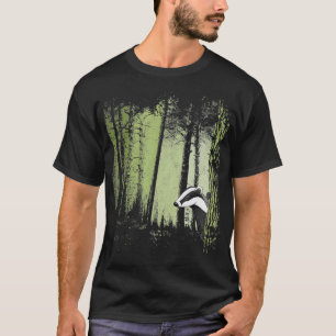 Romantic Twilight Forest with Badger Drawing T-Shirt