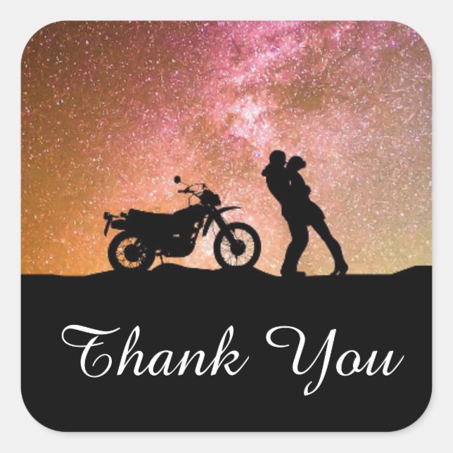 Romantic Twilight Galaxy Couple Wedding Thank You Square Sticker (Front)