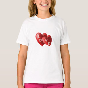 Romantic Twin Heart Love Graphic Mark T-Shirt