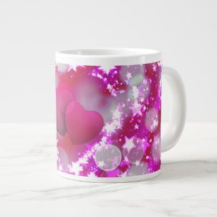 Romantic Twin Heart Sparkling Star Valentine's Day Large Coffee Mug