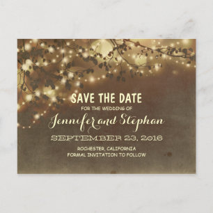 romantic twinkle lights save the date postcards