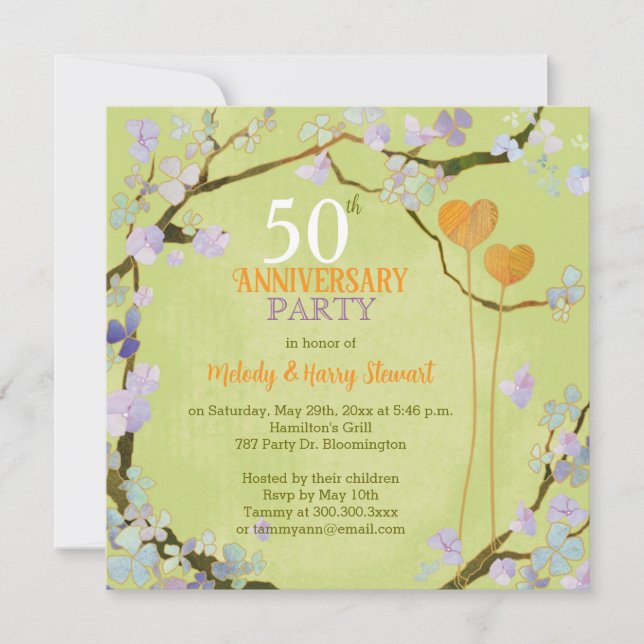 Romantic Two Hearts 50th Wedding Anniversary Party Invitation (Front)