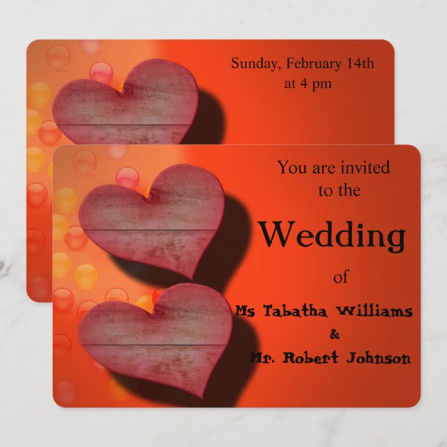 Romantic Two Hearts Wedding Invitation (Front/Back)