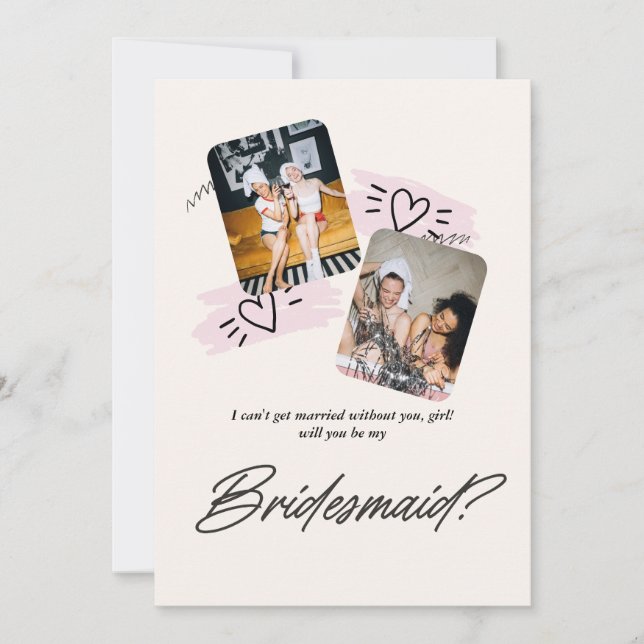 Romantic Two-Photo Bridesmaid Proposal Card (Front)