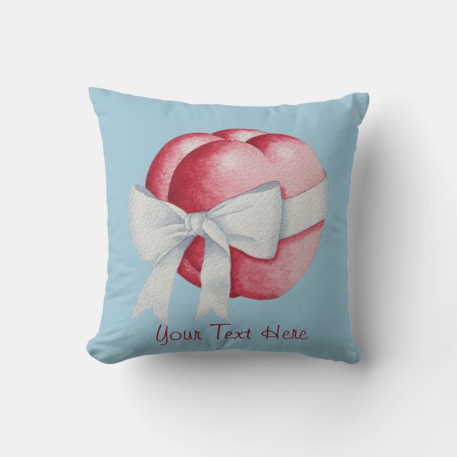 Romantic two red love hearts and white bow cushion (Front)