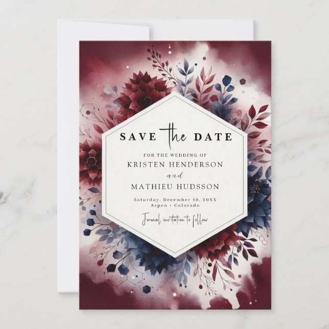 Romantic Typography Burgundy Wedding Save The Date (Front)