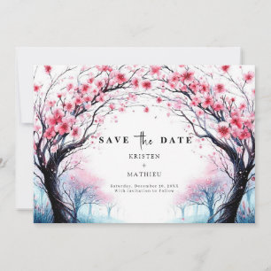 Romantic Typography Cherry Blossom Wedding Save The Date