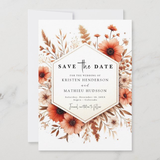  Romantic Typography Terracotta Wedding Save The Date (Front)