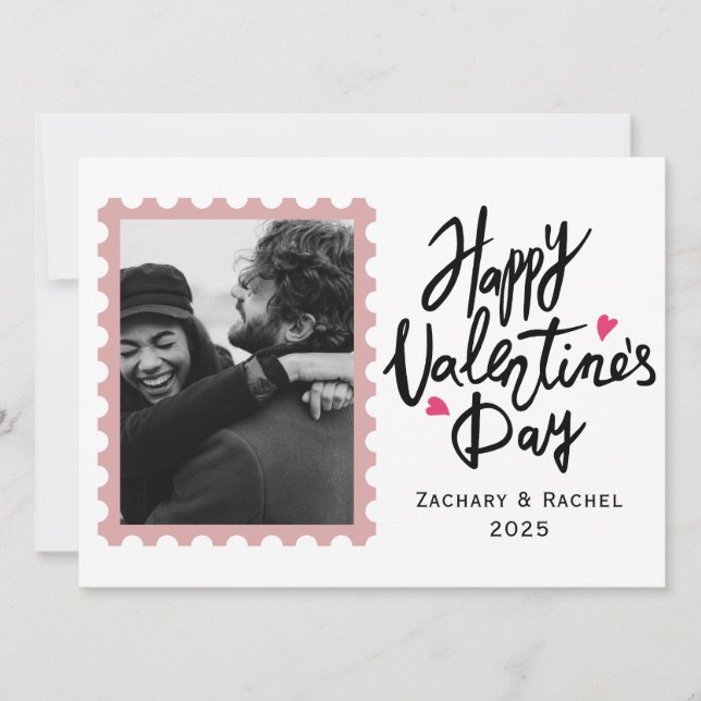 Romantic Typography Valentines day couple 1 photo Holiday Card (Front)