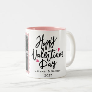 Romantic Typography Valentines day couple 1 photo Two-Tone Coffee Mug