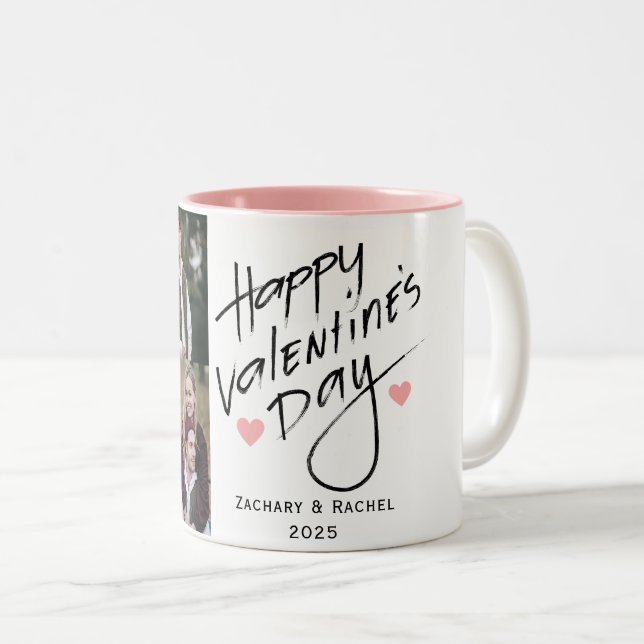 Romantic Typography Valentines day couple 3 photo Two-Tone Coffee Mug (Front Right)
