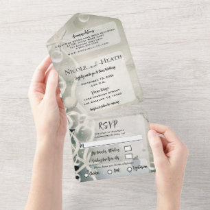 Romantic Under the Sea Inky Grey White Wedding All In One Invitation