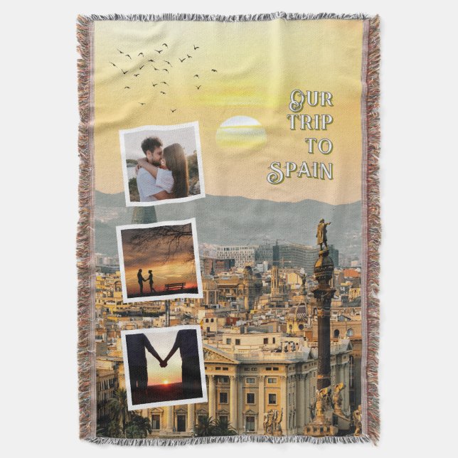 Romantic Vacation Photo Collage Design Throw Blanket (Front Vertical)