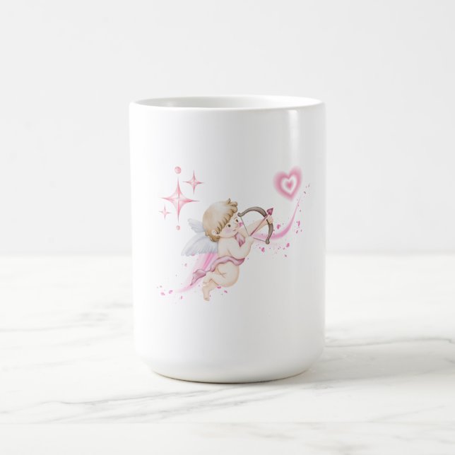 Romantic Valentine Art with Pink Heart Glow Coffee Mug (Center)