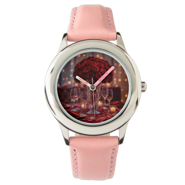Romantic Valentine Couple Leather Strap Wrist Watch (Front)