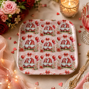 Romantic Valentine Gnome Party Paper Plates