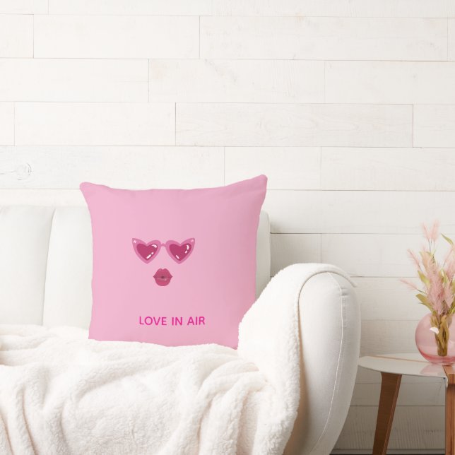 Romantic Valentine Graphic Heart Glasses & LipsTee Cushion (Couch)