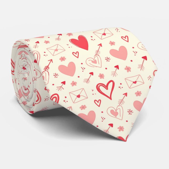 Romantic Valentine Hearts Seamless Pattern Cute Tie (Rolled)