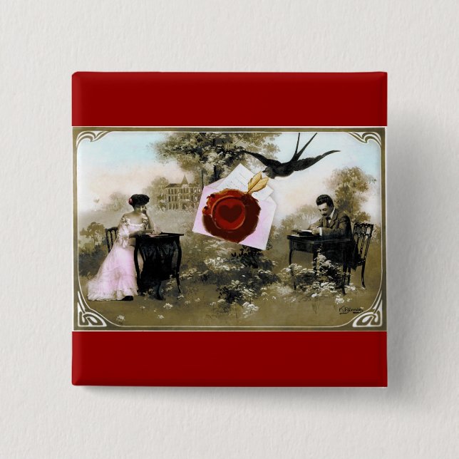 ROMANTIC VALENTINE LETTER ,RED WAX SEAL 15 CM SQUARE BADGE (Front)
