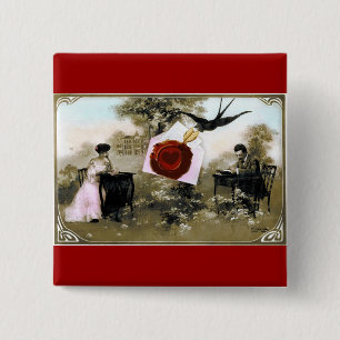 ROMANTIC VALENTINE LETTER ,RED WAX SEAL 15 CM SQUARE BADGE