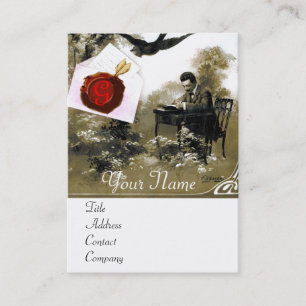 ROMANTIC VALENTINE LETTER ,RED WAX SEAL MONOGRAM BUSINESS CARD