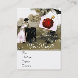 ROMANTIC VALENTINE LETTER ,RED WAX SEAL MONOGRAM BUSINESS CARD