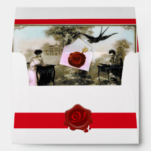 ROMANTIC VALENTINE LETTER ,RED WAX SEAL MONOGRAM ENVELOPES