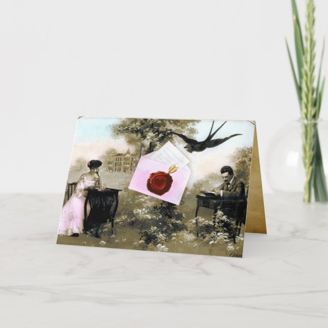 ROMANTIC VALENTINE LETTER ,RED WAX SEAL MONOGRAM HOLIDAY CARD (Front)