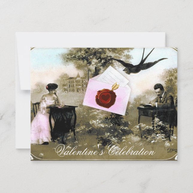 ROMANTIC VALENTINE LETTER ,RED WAX SEAL MONOGRAM INVITATION (Front)