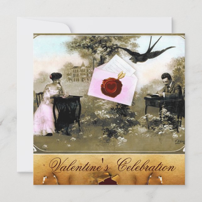 ROMANTIC VALENTINE LETTER ,RED WAX SEAL MONOGRAM INVITATION (Front)