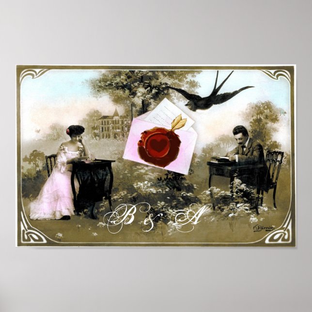 ROMANTIC VALENTINE LETTER RED WAX SEAL MONOGRAM POSTER (Front)