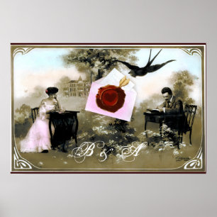 ROMANTIC VALENTINE LETTER RED WAX SEAL MONOGRAM POSTER