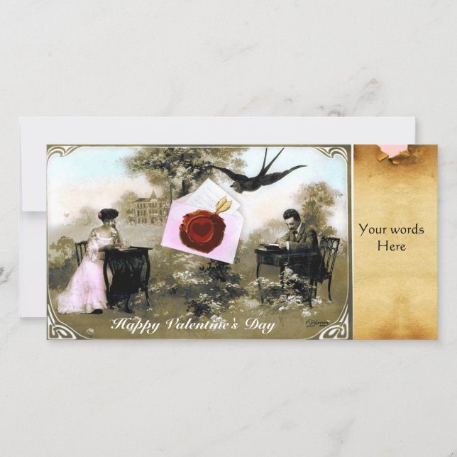 ROMANTIC VALENTINE LETTER ,RED WAX SEAL PARCHMENT HOLIDAY CARD (Front)