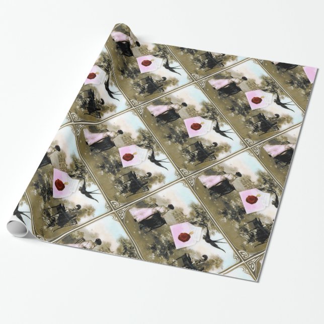 ROMANTIC VALENTINE LETTER ,RED WAX SEAL WITH HEART WRAPPING PAPER (Unrolled)