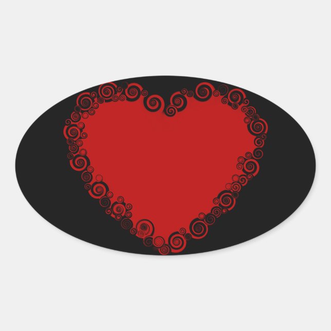 Romantic Valentine Love Heart Red Oval Sticker (Front)