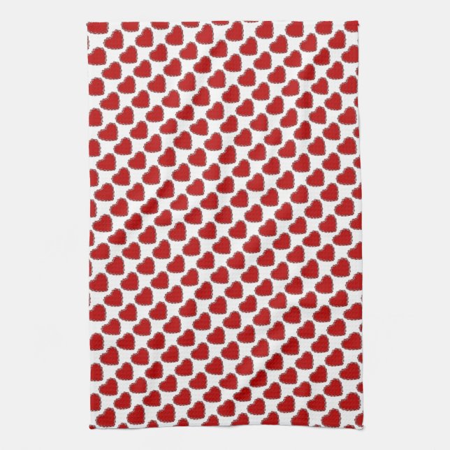 Romantic Valentine Love Heart Red Tea Towel (Vertical)