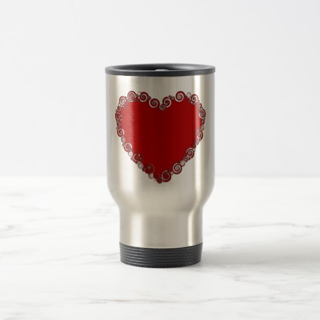 Romantic Valentine Love Heart Red Travel Mug (Center)