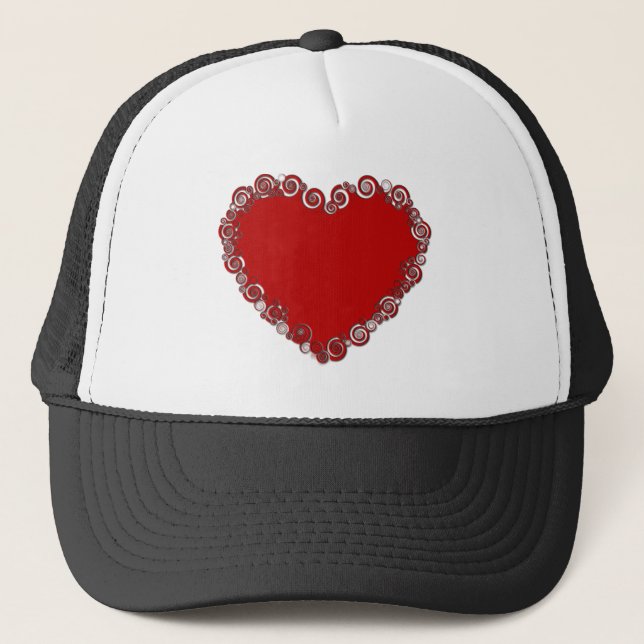 Romantic Valentine Love Heart Red Trucker Hat (Front)