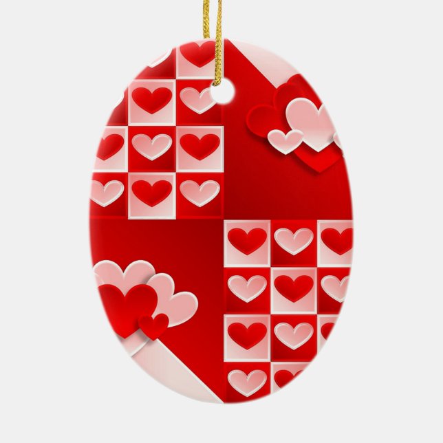 Romantic Valentine Love Hearts Red White Heart Ceramic Tree Decoration (Back)