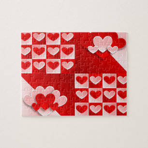 Romantic Valentine Love Hearts Red White Heart Jigsaw Puzzle