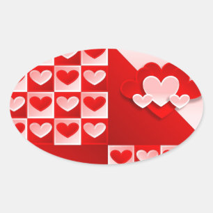 Romantic Valentine Love Hearts Red White Heart Oval Sticker