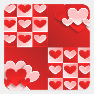 Romantic Valentine Love Hearts Red White Heart Square Sticker